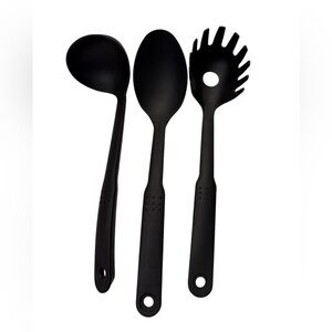 Spaghetti Fork Spoon Solid Slotted Black Plastic 410 F Heat Resistant Set 3